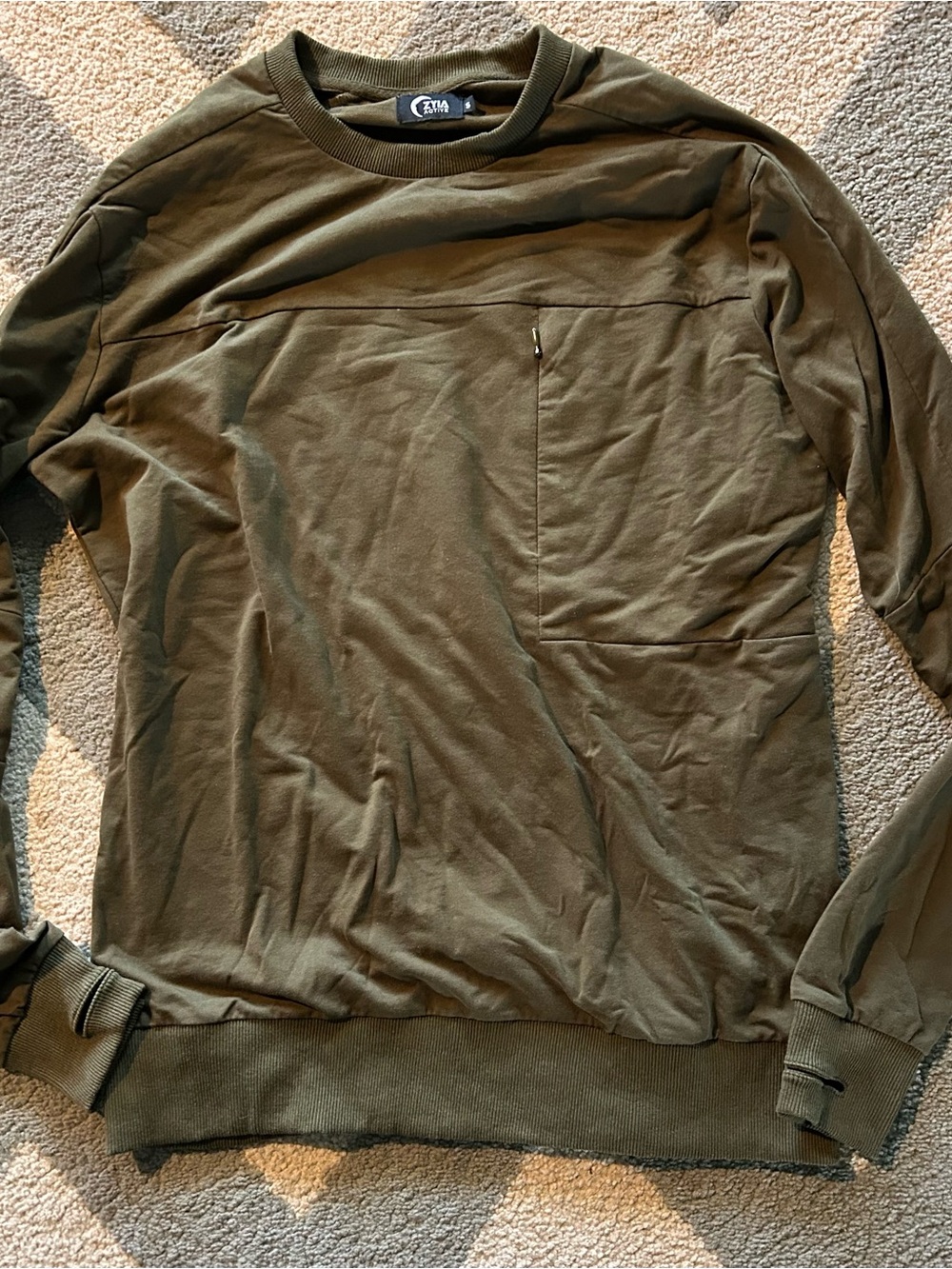 Men's Zyia Olive Green Crewneck Pocket Sweatshirt